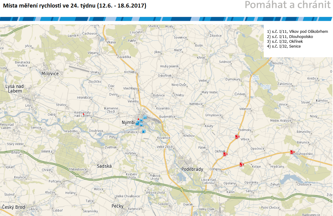 Mapa míst měření rychlosti na 24. týden